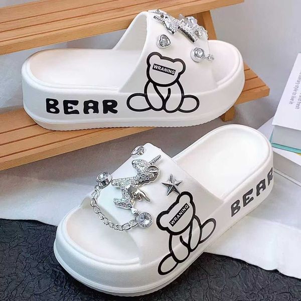 2024 Platform sponge eva slippers for summer wear cute colorful rhinestone Ponies Beach sandals