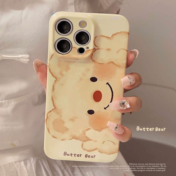 ddmygifts Cute oil painting butter teddy bear suitable for 15 iPhone case 14 ProMax film 11 all inclusive 13 soft A