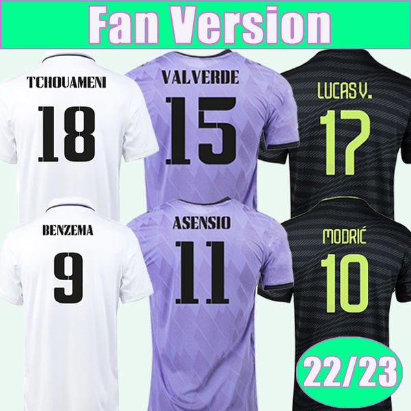 22 23 ASENSIO MODRIC Mens Soccer Jerseys HAZARD KROOS BENZEMA MARIANO CARVAJAL LUCAS V. Home Away 3rd Football Shirts Short Sleeve Adult Uni