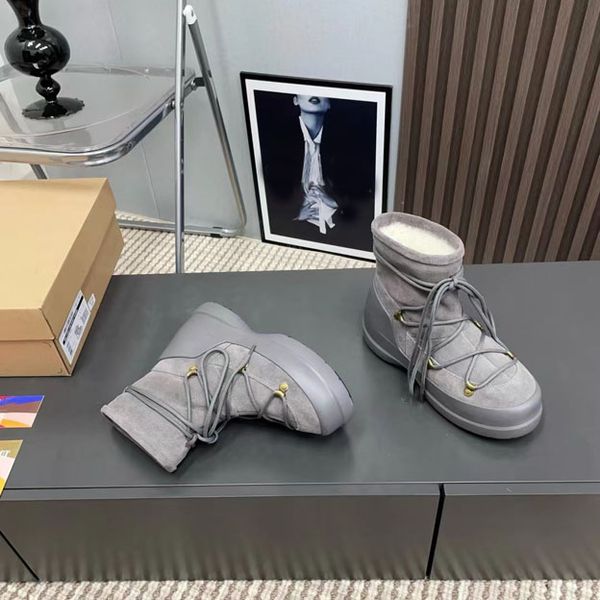 Women&#039;s thick non slip boots, classic printed round toe hairy boots, swing shoes, thick soled black outdoor winter shoes 35-40