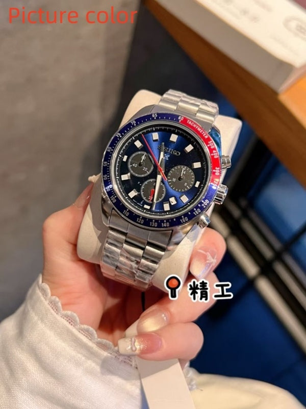 Sei Wrist Watches for 2025 Mens Watches Six needles Design All dials work Quartz Wastch Top Luxury Brand Chronograph Clock Steel Belt Fashion Holida