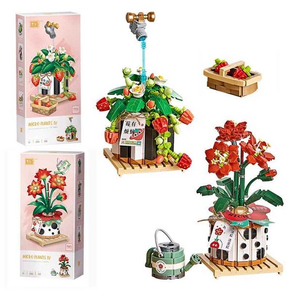 Blocks Blocks Flower building block mini potty plant bouquet model decoration flower DIY childrens puzzle assembly toy to give friends H2411