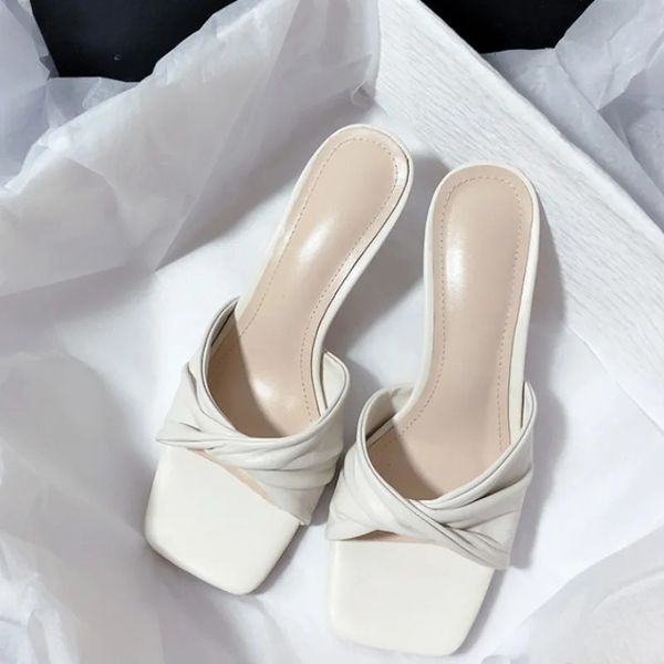 Fashion Summer Women Shoes Made Square Open Toe High Heels High Salpistas de Moda ao ar livre Damasco do White 240704