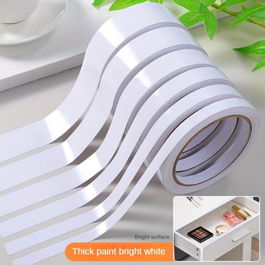 TEMU 1 Roll Self-adhesive Glossy White & Black Trim Tape - Removable Pvc Edge-border Repair Subsidy For Wall , Furniture & Cabinet Doors - Modern