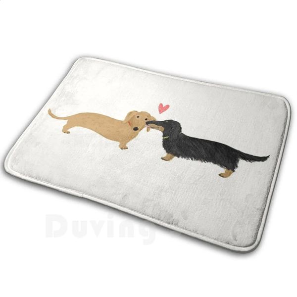 Dachshunds Love Mat Rug Carpet Anti-Slip Floor Mats Bedroom Dachshund Dog Pets Animals Kiss Valentine Love I Love You Cute Doxie 250120