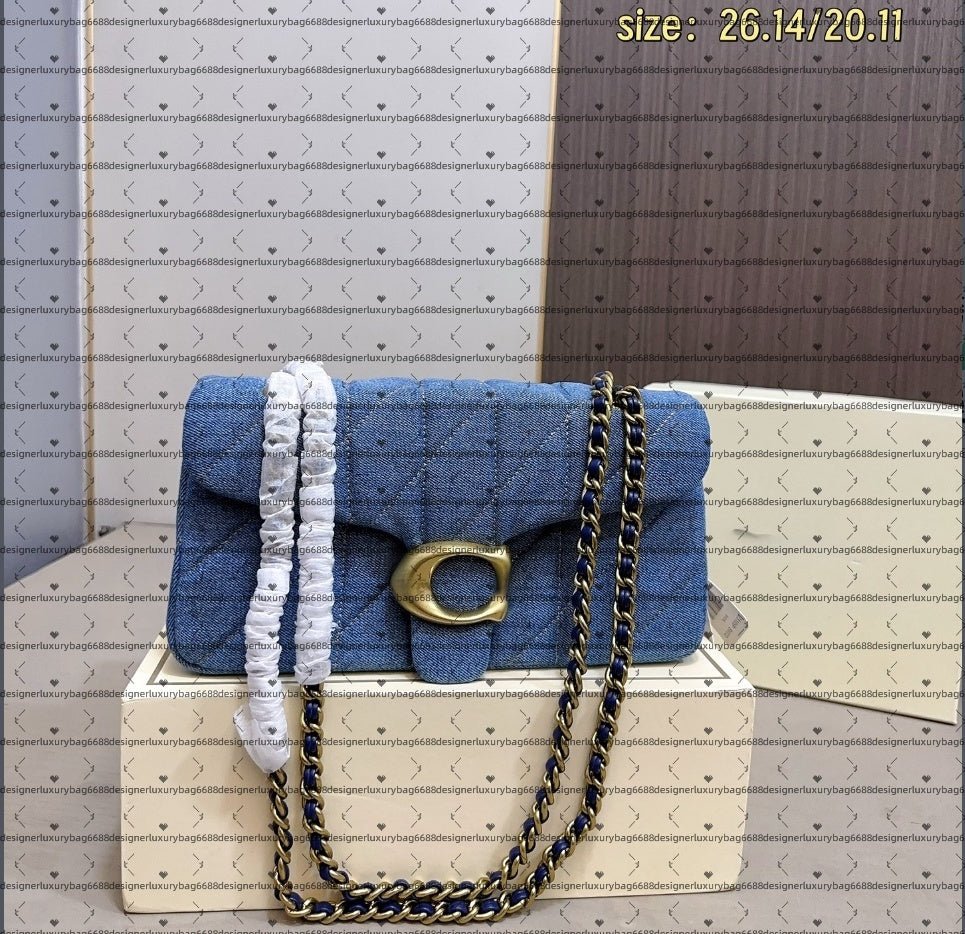 luxury bag designer bag tabby bag 26 20 real leather baguette samll shoulder bags women card holder Denim bag grid borsa quilted chain bag Thread cr