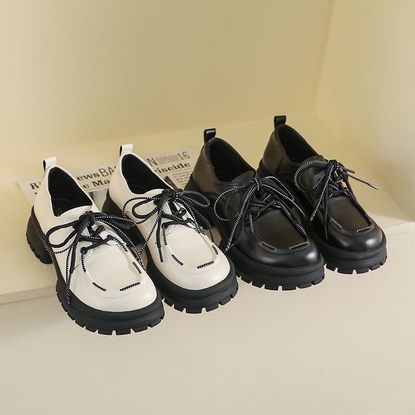 Dress Shoes MingMan 116-2 petite thick soled loafers for womens college style retro lace up small leather shoes