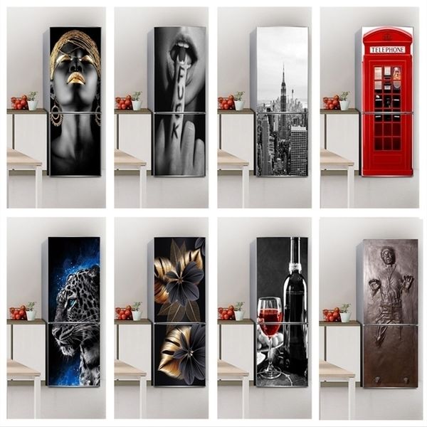 Gray Cool Wallpaper For Refrigerator Sheep Skull Wine Self Adhesive Vinyl Sticker Kitchen Fridge Decoration Decal Wall Wardrobe 220607