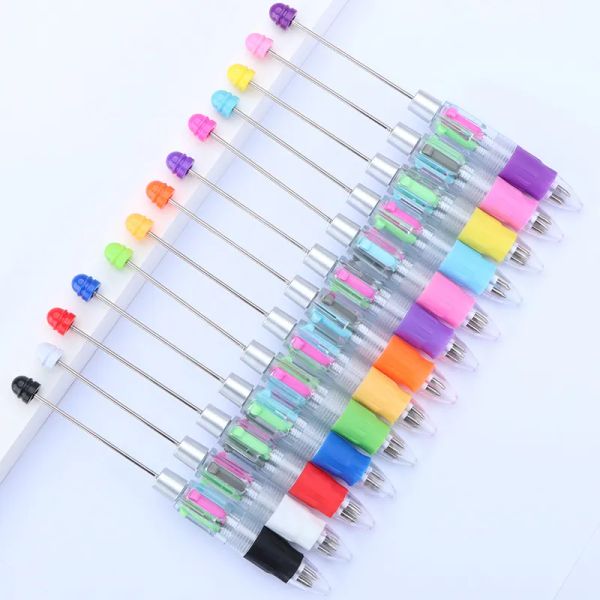 Kawaii Papeleria 4 Cores Refill Beadable Ballpen Blank Rod Add Focal Beads Transparent 4 Colors Beaded Ballpoint Girly Beadable Pens LL