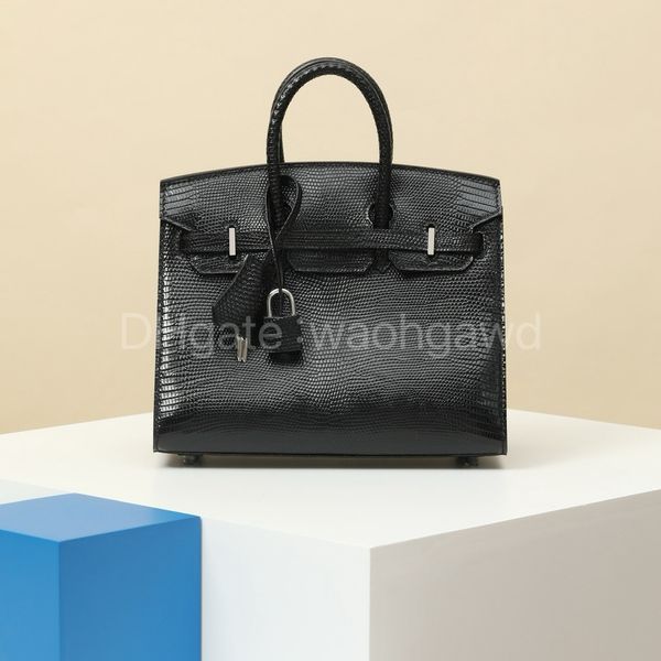 Top hand-made tote bag Classic Designer handbag 20cm Imported Lizard skin leather bag Exquisite beeswax thread hand-sewn belt box