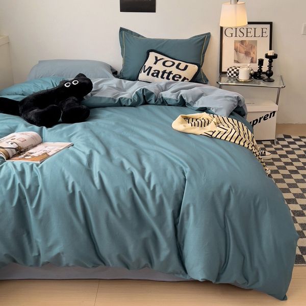 Blue Green Bedding Set 4 Piece Duvet Cover Pillowcases Queen King Size 2x2.3m