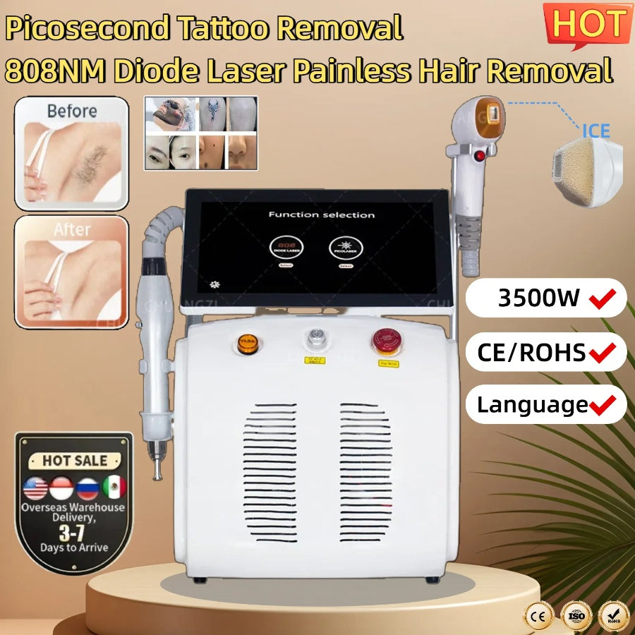 2in1 Diode Laser and Picosecond Laser 808nm Diode Laser Hair Removal Tattoo Removal Machine Multifunctional Beauty Device 3 wavelength