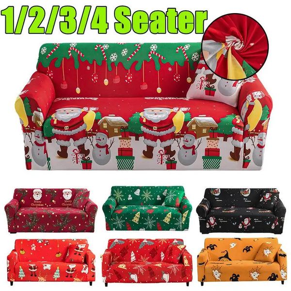 elastic anti slip Christmas sofa cover elastic Santa Claus sofa slide cover for living room office decoration furniture protector 241009