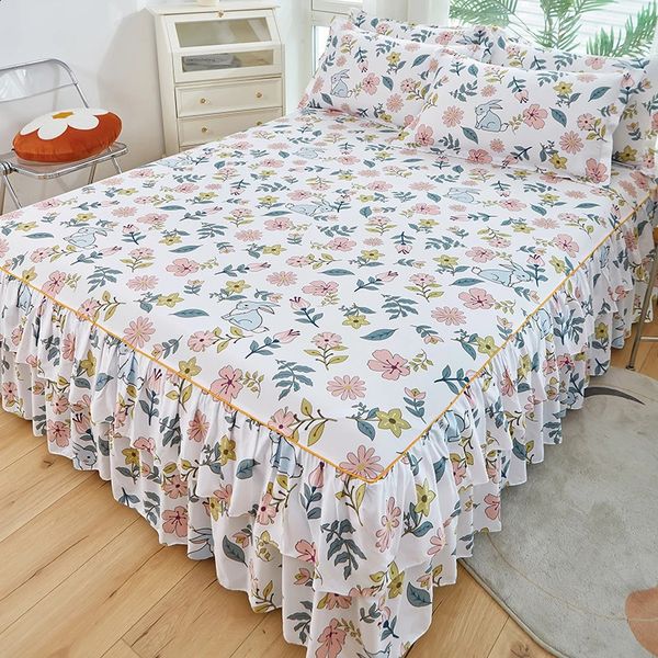 1PC Pastoral Style Bed Cover colchas de cama matrimonial Double Lace Bed Skirt King Bedsheets Skirts pillowcase need order 240726