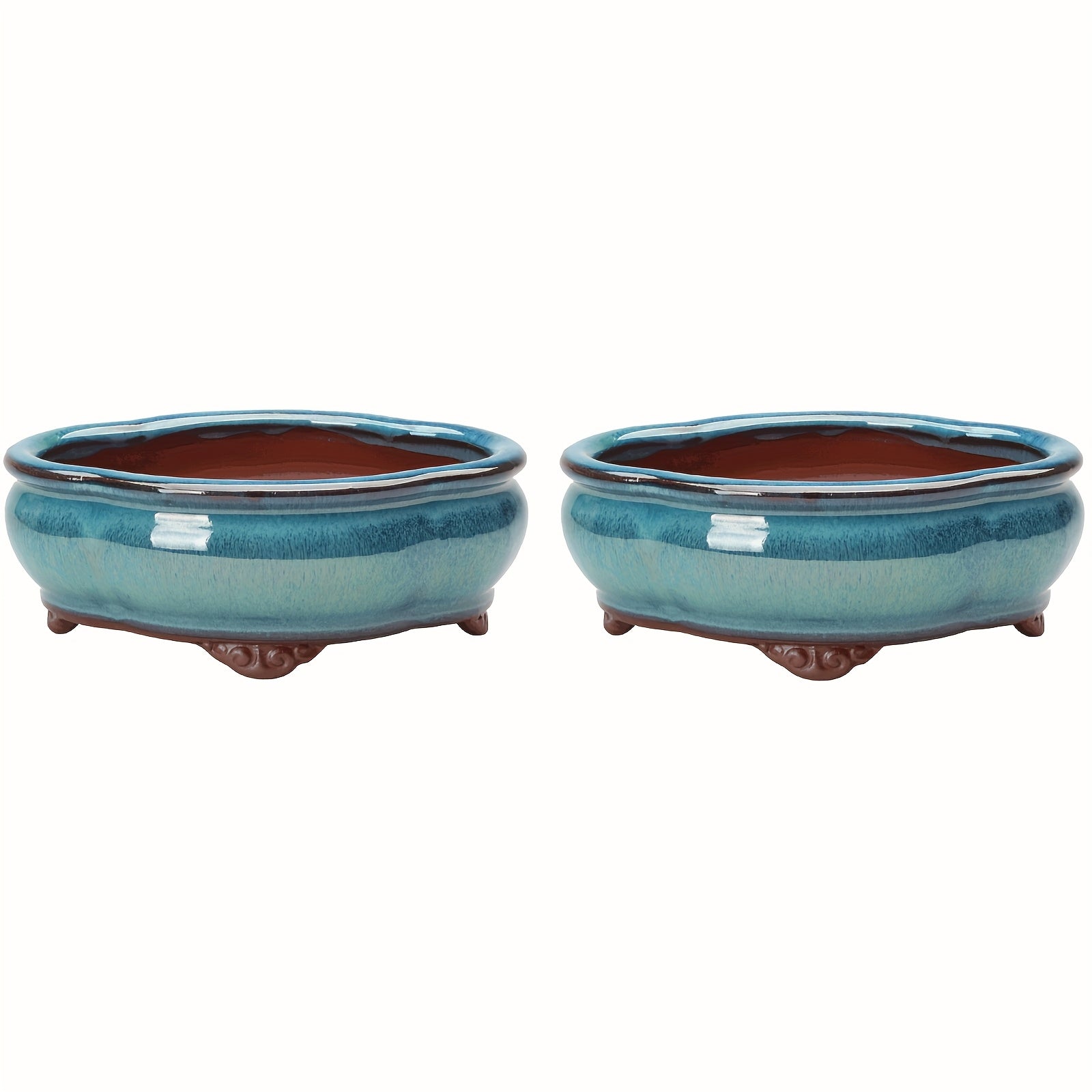 TEMU 2pcs Ceramic Succulent Garden Pots, 5.9inch Small Succulent Glazed Pots Bonsai Planter For Living Room Bedroom Study Pots