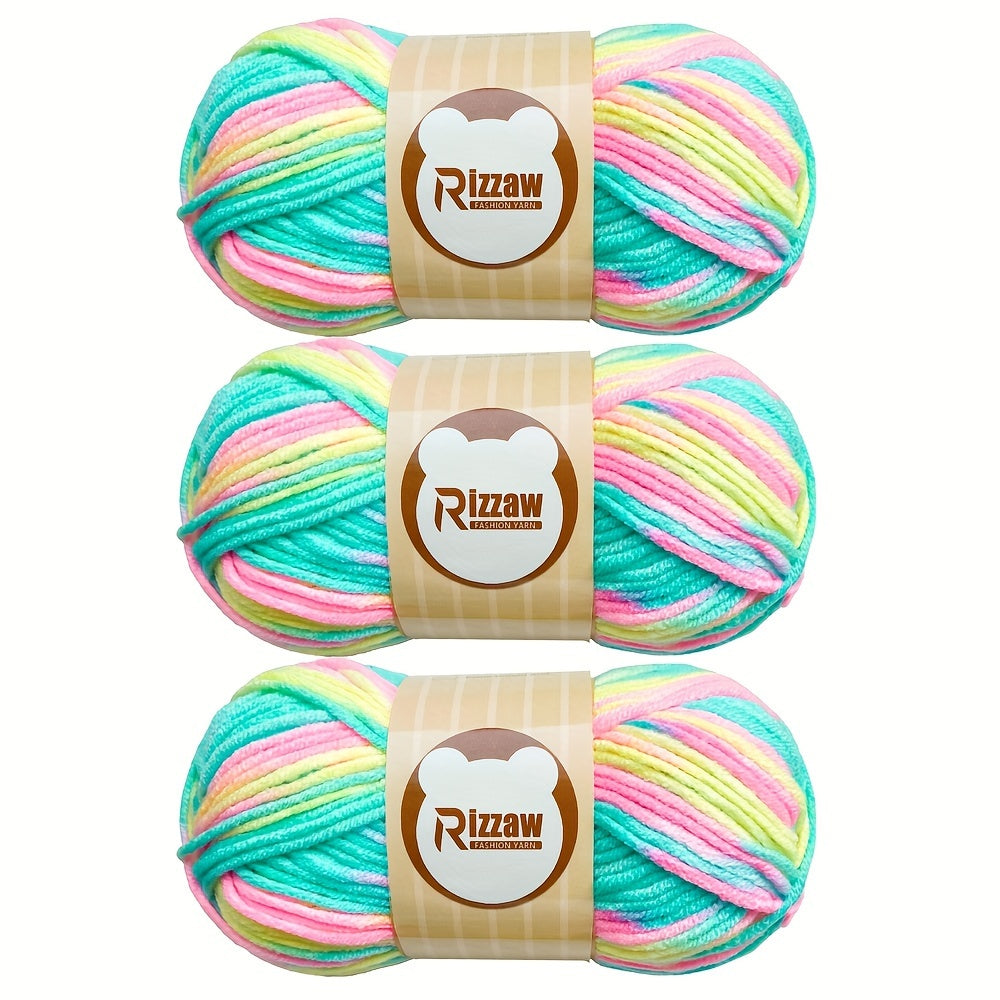 TEMU 3pcs 5-strand Gradient Rainbow Yarn Set, Knitting Slippers, Hats, Flower Beginner Crochet Kit, Mixed Yarn, Handmade 100% Acrylic, Self-striping