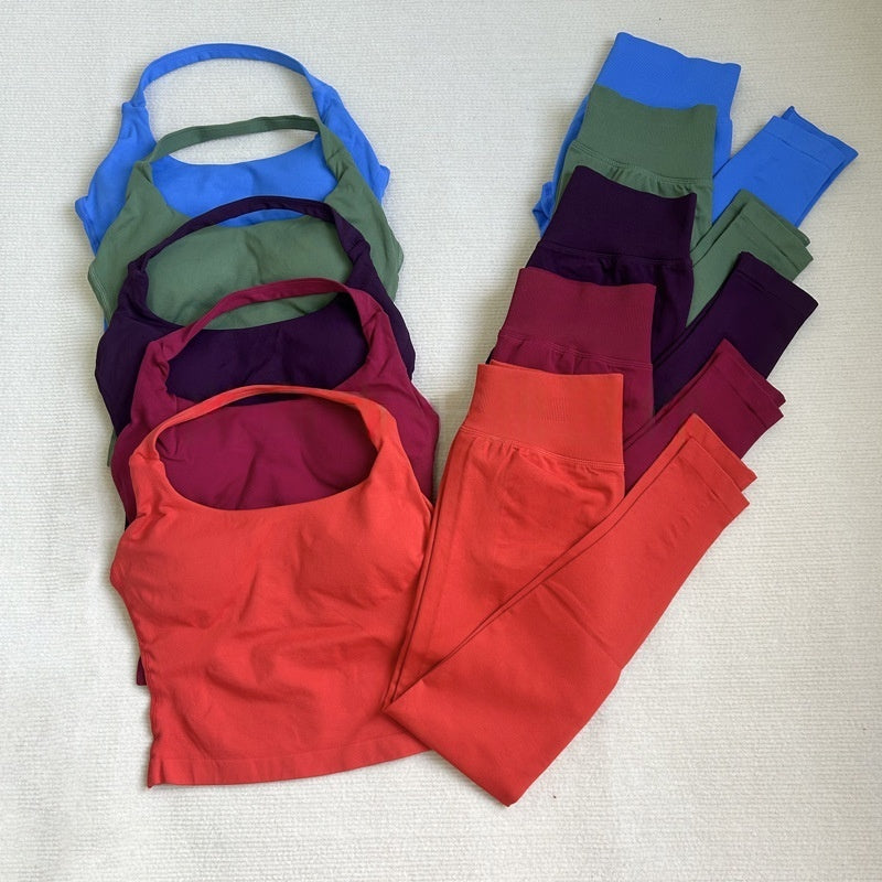 Womens Impact Longline Strappy Top Vest and Padded High Waist Scrunch Seamless Yoga Leggings Fiess Clothes Workout Sets Suit Activewear Gym Set