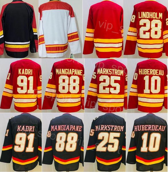 Man Reverse Retro Hockey 91 Nazem Kadri Jersey 25 Jacob Markstrom 28 Elias Lindholm 10 Jonathan Huberdeau 88 Andrew Mangiapane Team Black Re