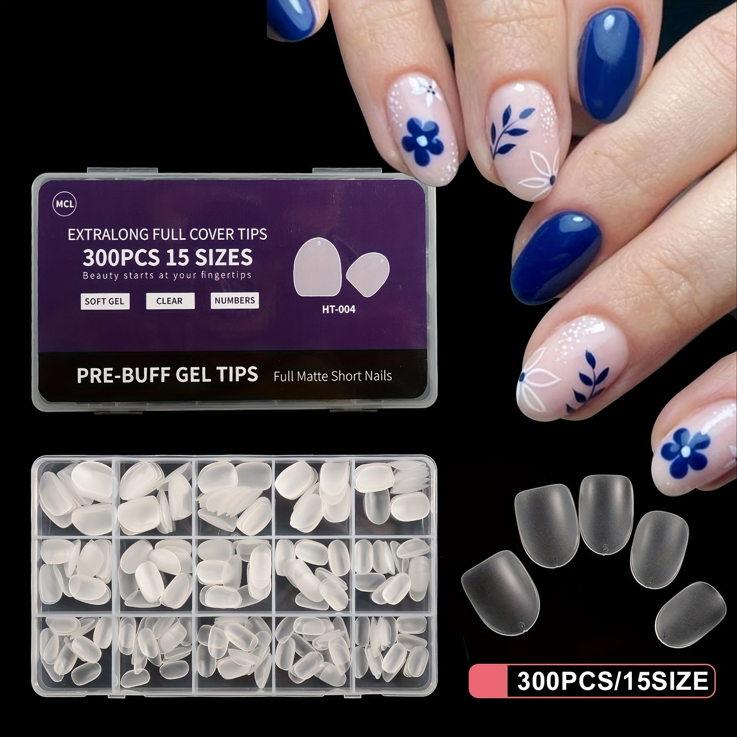 TEMU 300pcs Short Oval Fake Nail Tips 15 Sizes Full Coverage Pre-cut Oval Acrylic Nails Soft Gel Nail Art Diy For Manicure