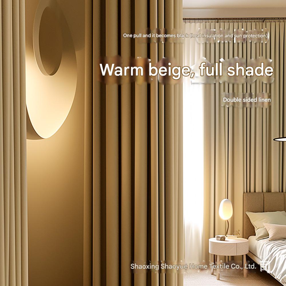 A584 thick double-sided cotton and linen bedroom curtain fabric soundproof full blackout modern simple living room curtain finished product wholesal