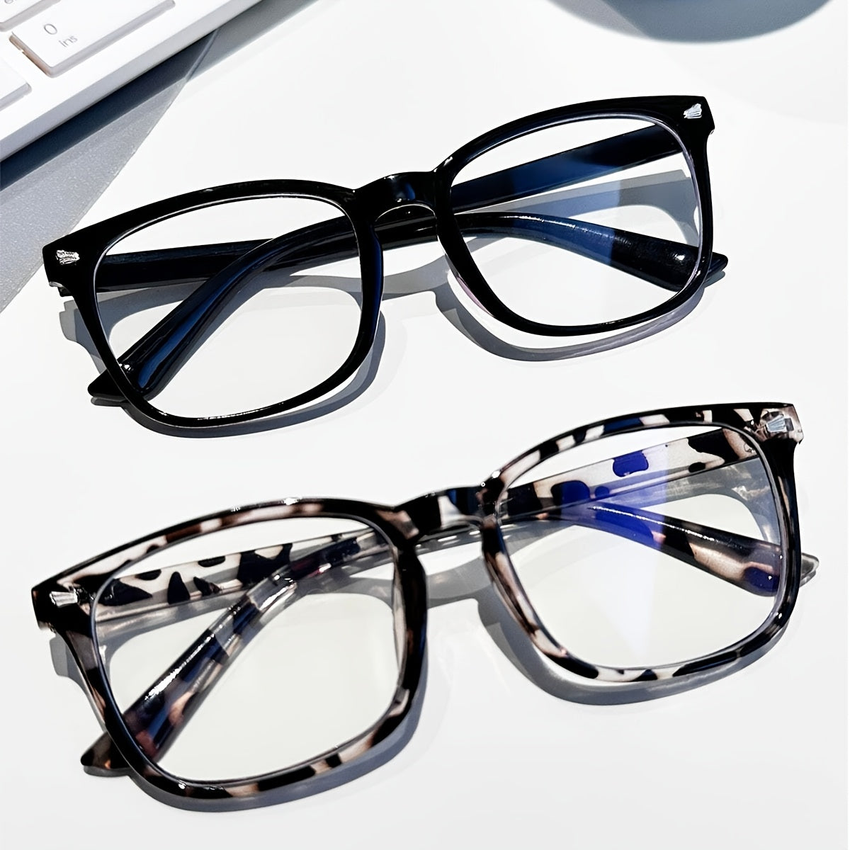 TEMU 2pcs Women' Blue Light Blocking Glasses - Minimalist Black & Clear, - Office Use