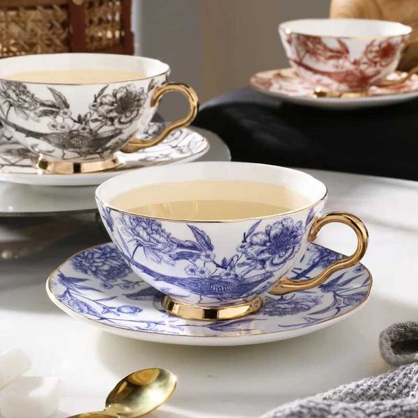 Cups Saucers Tableware Coffee Cup High-end and Simple French Flower and Bird Ceramic Bone China Coffee Cup Plate Set Household Tea Cup CL250