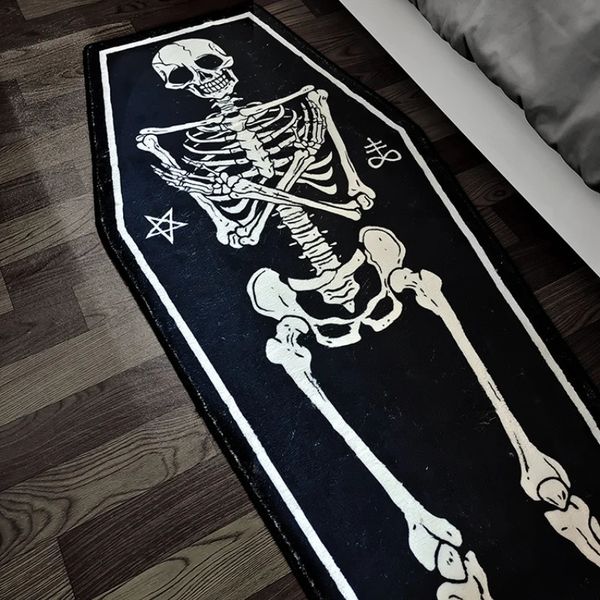 Halloween decoration carpet long soft carpet bedroom area carpet living room carpet horror cross skull coffin shaped floor mat 240823