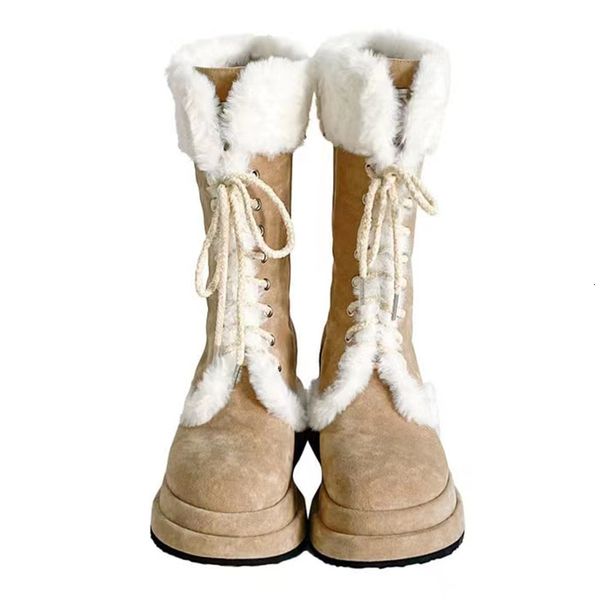 Designer Outdoor Shoes, Furry Snow Boots, Women&#039;s Winter New Style, Retro Thick Soled And Velvet Knight Boots, Warm Midsole, Martin Str