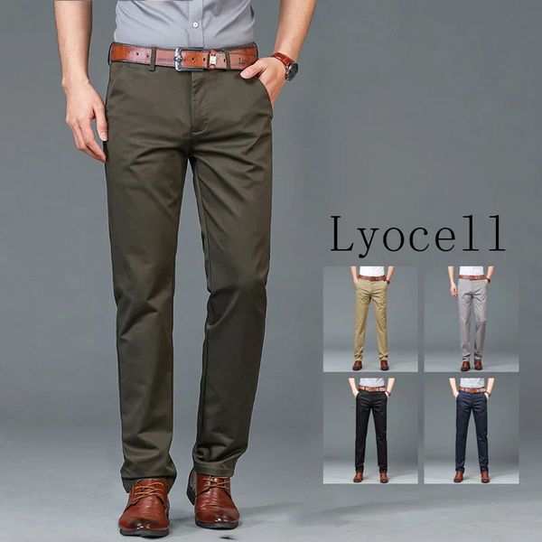 High Quality Lyocell Mens Pants Business Trousers Male Fashion Blue Khaki Straight Casual Man Clothing Plus Size 3040 240703