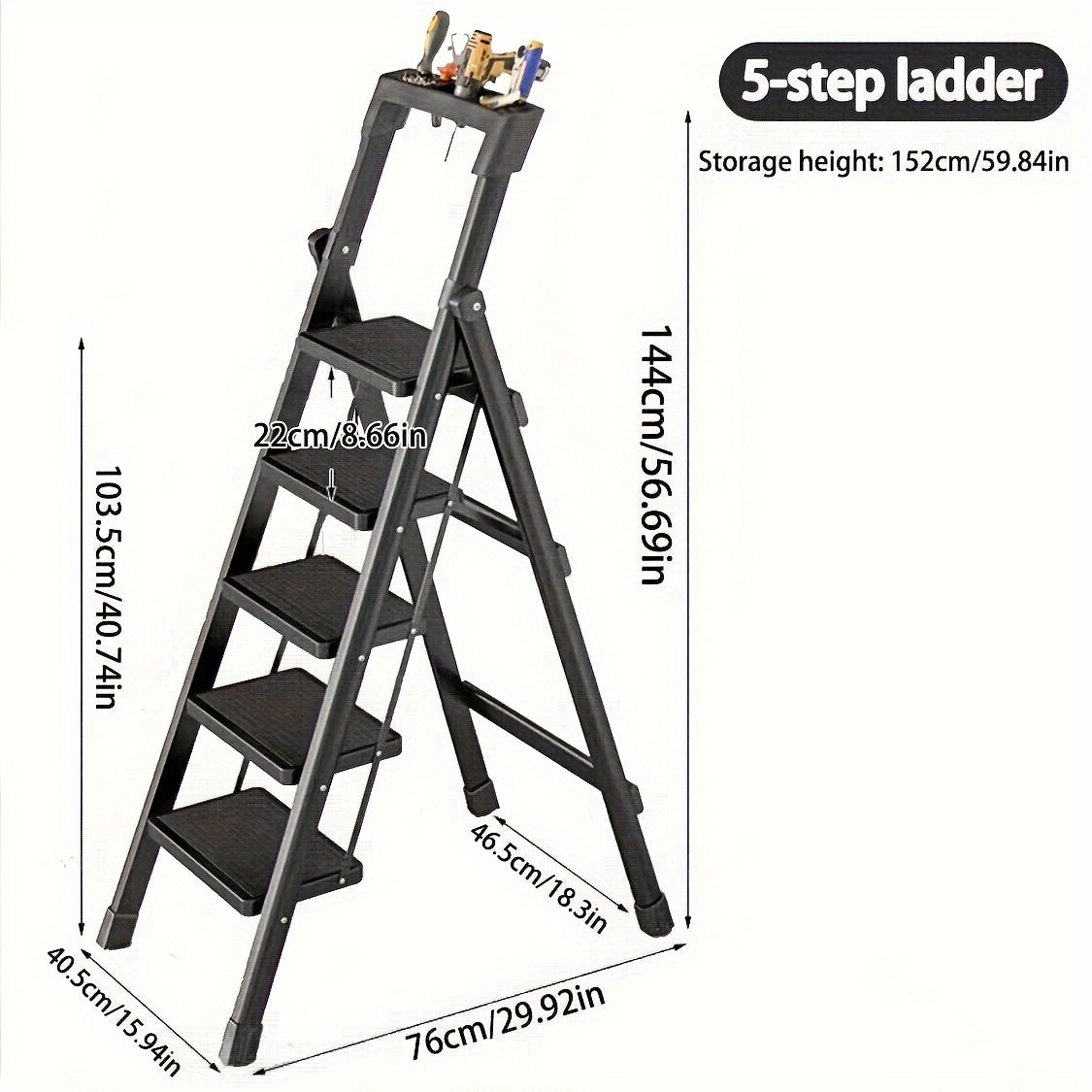 TEMU 3-4- Ladder, Folding Step Stool With Wide Anti Slip Pedals, 500 Pound Sturdy Steel Ladder With Tool Rack For , Lightweight, Portable