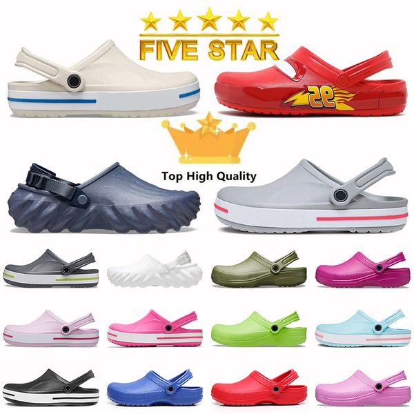 Womens Mens Platform Classic Cros Room Designer Sandals Luxury Summer Beach Famous Buckle Clog Slides Waterproof Charms Rubbers Black White