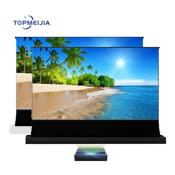 110 inch T prism gain 0.85 pop-up floor rising motorized Ultra short throw 4k movie tension projector screens for UST projector