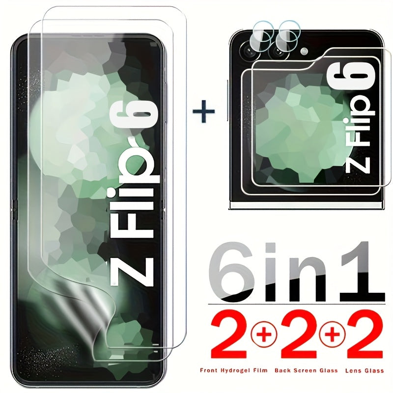 TEMU 2+2+2 6pcs Flip 7 6 Hd Tempered Glass Small Screen Protector+ Soft Hydrogel Film+lens Film For Flip 7 Fe- 6- Flip 5 5g Clear Glass Protective