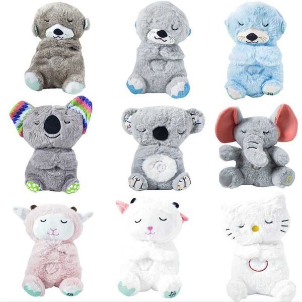 Plush Dolls Baby Plush Doll Breathing Bear Newborn Soothing Sleep Playmate Otter Toy Kids Music Sleeping Companion Sound Light Doll Toy Gift