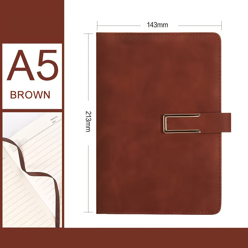 TEMU 1pc A5 Hardcover Leather Notebook - 200-page Heavy-duty Journal With Index Stickers, 80 Gsm Thick Durable Paper, Elegant