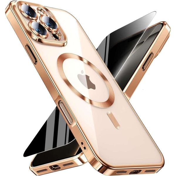 Max 3 Privacy Pro Screen Protector Full Camera Cover,Non-Yellowing Plating Glossy Soft Shockproof Phone Case with MagSafe Women Girls tector