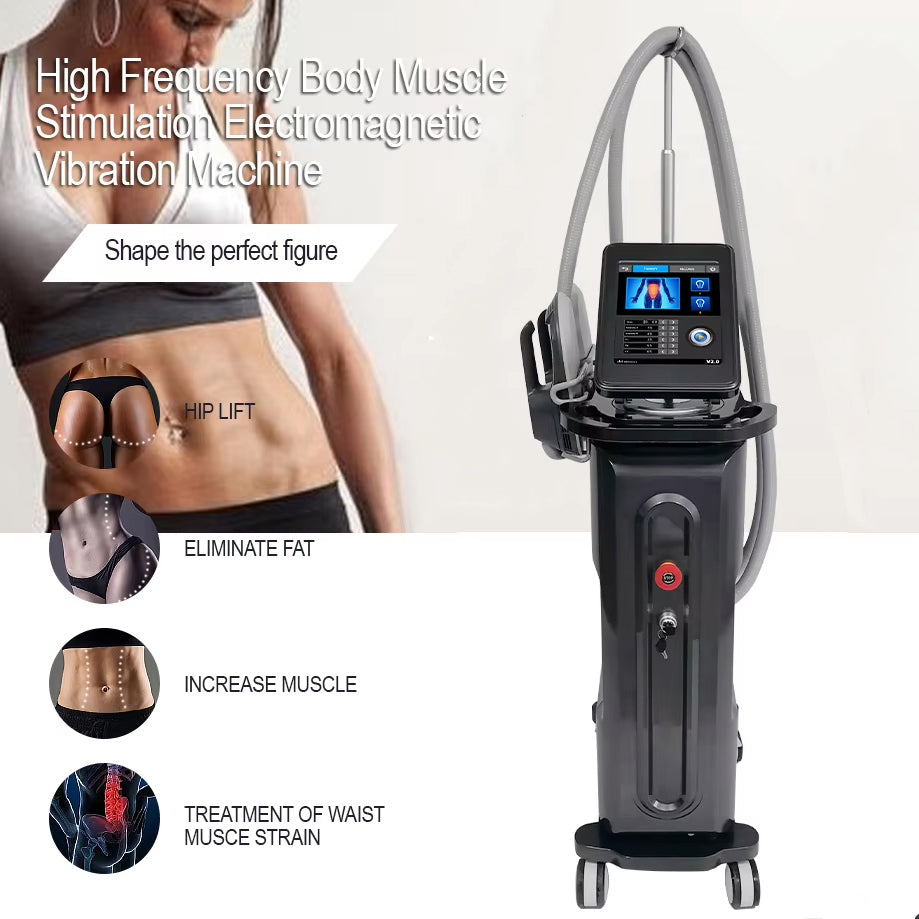 Side-effect-free HI-EMT Electrical Stimulation Fat Burning Muscle Sculpting Body Shaping Instrument for Loss Weight 2 Handles High Power Lazy Fitnes