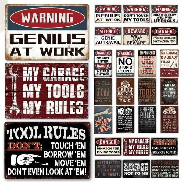 Metal Tin Poster My Garage Rules Warning Vintage Tin Sign Metal Plate Beware Wall Decor for Garage Danger Man Cave Wall DecorXJ250116