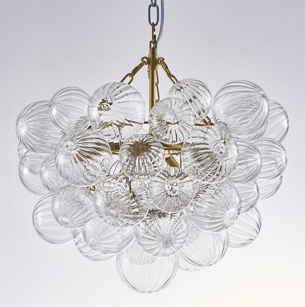 Bubble Longree Nordic Ball Rotary Glass Chandelier, Dia 38 inch Gild Gold and Clear Blown Glass Large Pendant Light Fixture for Bedroom Stud