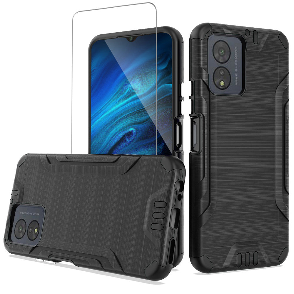 TEMU For Celero5g Sc 2024 (sc Version Only) Phone Case, With Tempered Glass Screen Protector, Magnetic Support Dual Layer Shockproof Brushed Metallic