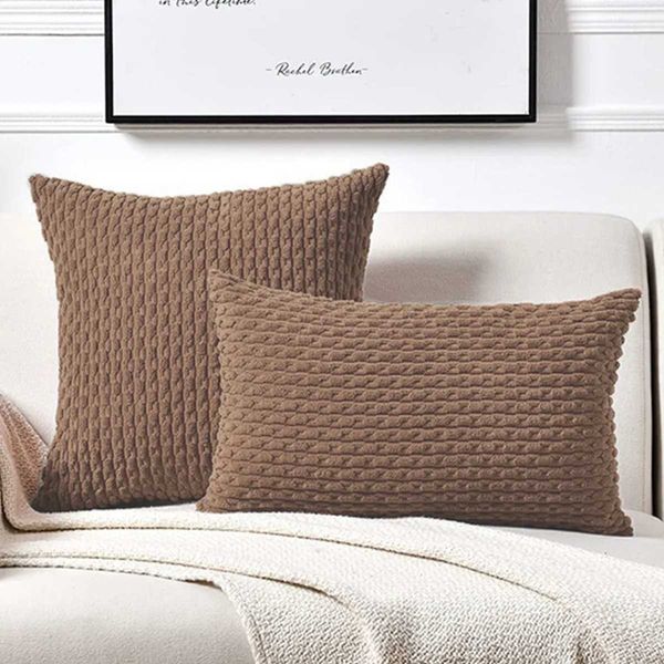 Pillow Case Brown Corduroy Soft Decorative Square Throw Cover Cushion Cover case He Decor for Sofa Couch Bed Chair 18x18Inch Z241213