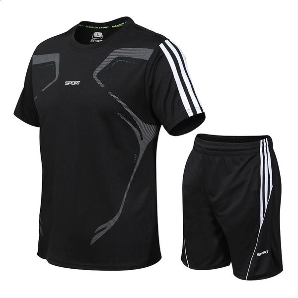 Summer e masculino shorts de manga curta de duas peças, executando fitness ao ar livre, conjunto 250110
