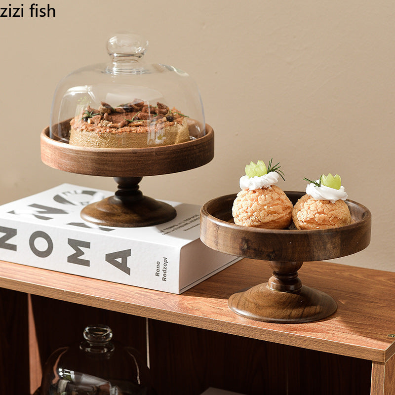 High Foot Cake Pan Cake Stands Glass Cover Dessert Plate Dim Sum Dish Bread Plate Display Stands Dessert Station Fruit Plates