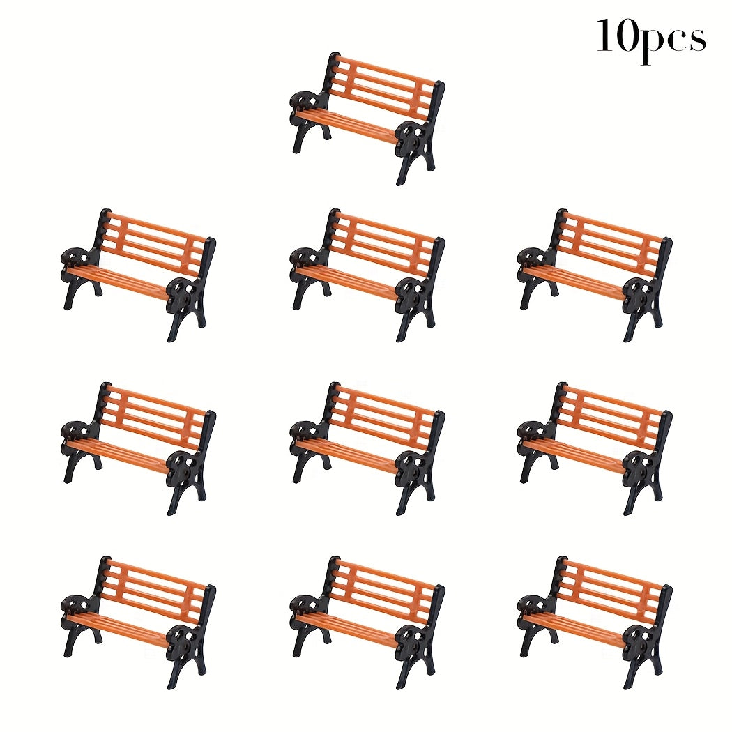 TEMU 10pcs Classic Model Benches, 1:87 Scale Plastic Miniature Benches For Diorama, Street, And Park Decoration, Realistic Orange & , Perfect For