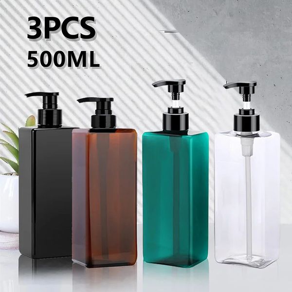 3x500ml square liquid soap dispenser plastic hand pump bottle can be refilled with empty container in bathroom for shampoo shower gel 240829