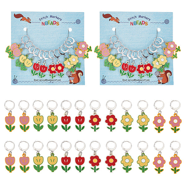 Alloy Enamel Flower Pendant Locking Stitch Markers