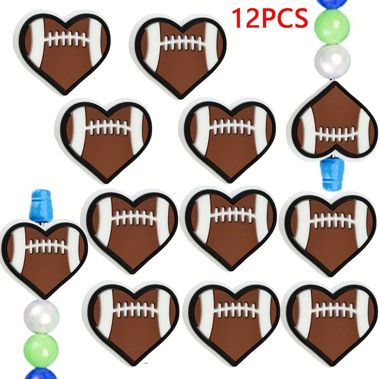 TEMU 12pcs Heart-shaped Silicone Bead Kit With Basketball, Football, Volleyball, And More Designs For Making, Beading, And Pen Decoration