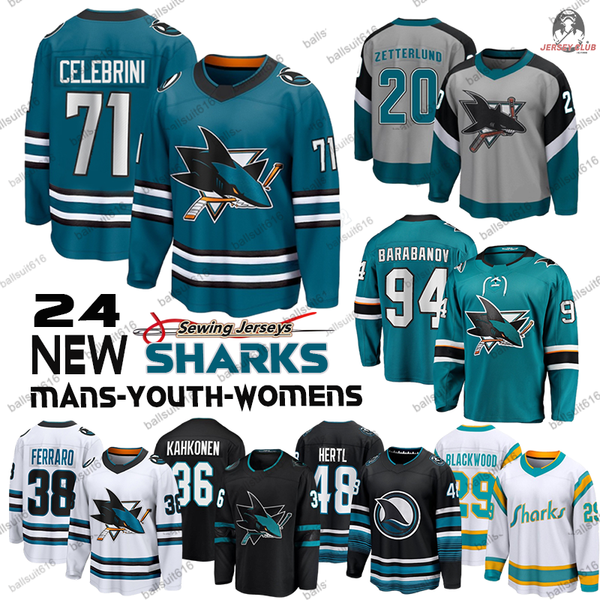 Sharks Hockey Jerseys - Youth Celebrini Hertl Eklund Zetterlund Blackwood