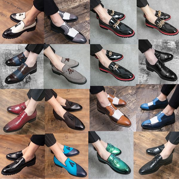 High-quality luxury blue splicing Loafers tassels low-top flat leather shoes office daily colorful casual leather shoes formal shoes size 38
