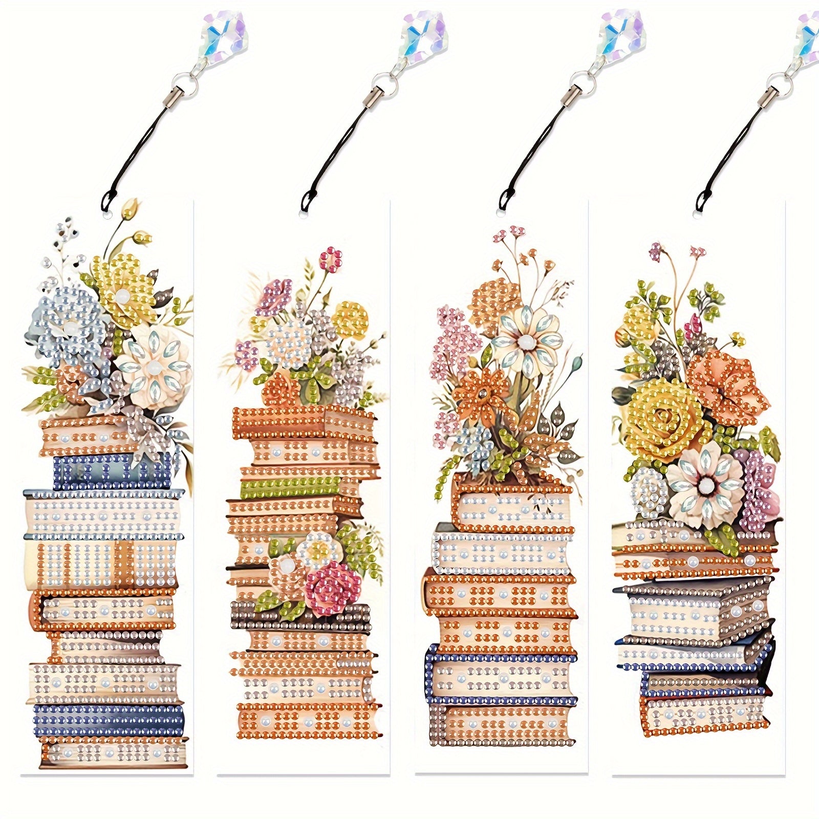 TEMU A Set Of 4 Diamond Painting Bookmarks Set - Floral Pattern Special Shape Irregular Polyester Diy Office Reading Markers, Book Gift